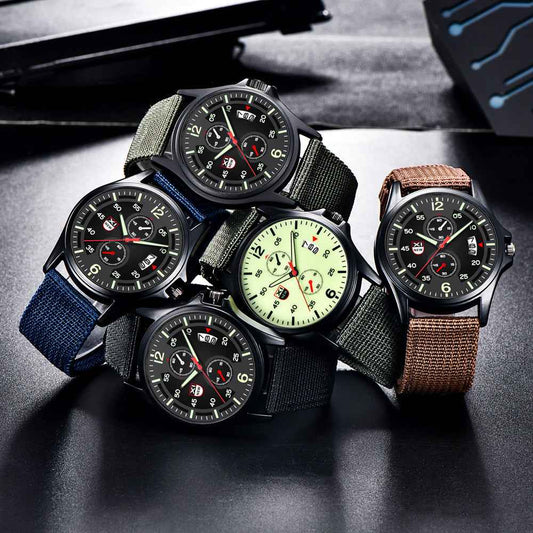 Fashion Nylon Strap Sports Army Style Watch Calendar Quartz Watch