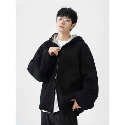 Double Zipper Hooded Sweater Men's Casual Jacket