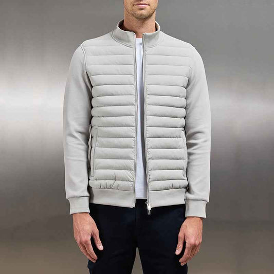 Lightweight Stand Collar Coat For Men Fashion Stitching Knitted Jacket Winter Outwear