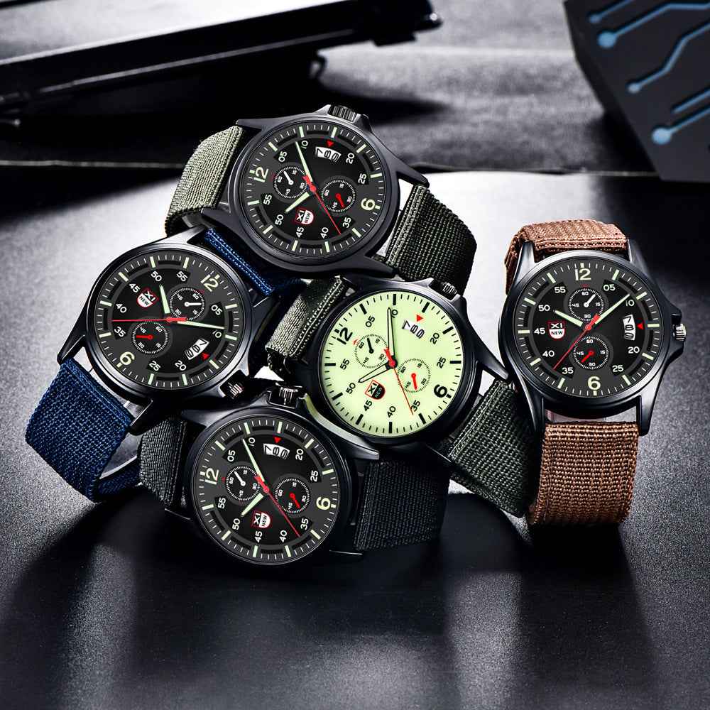 Fashion Nylon Strap Sports Army Style Watch Calendar Quartz Watch