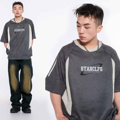 Men's Loose Short-sleeved T-shirt With Letter Embroidery Design