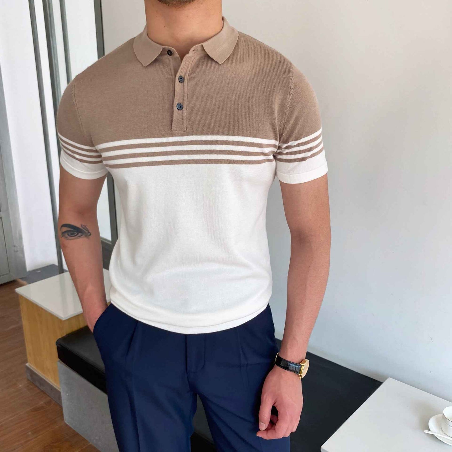 Casual Striped Thin Short-sleeved Polo Shirt
