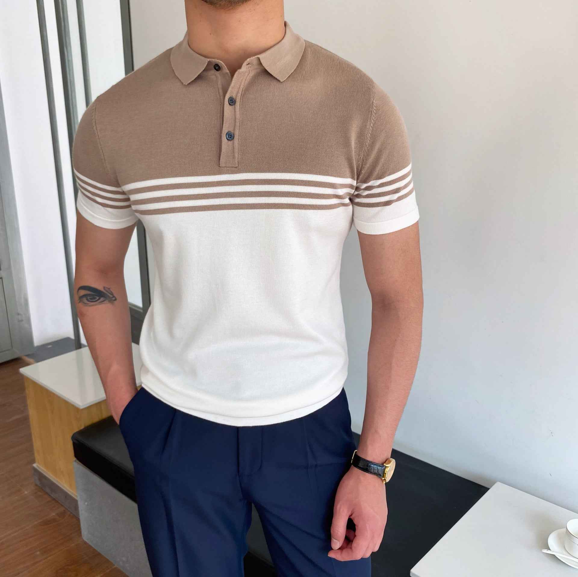 Casual Striped Thin Short-sleeved Polo Shirt