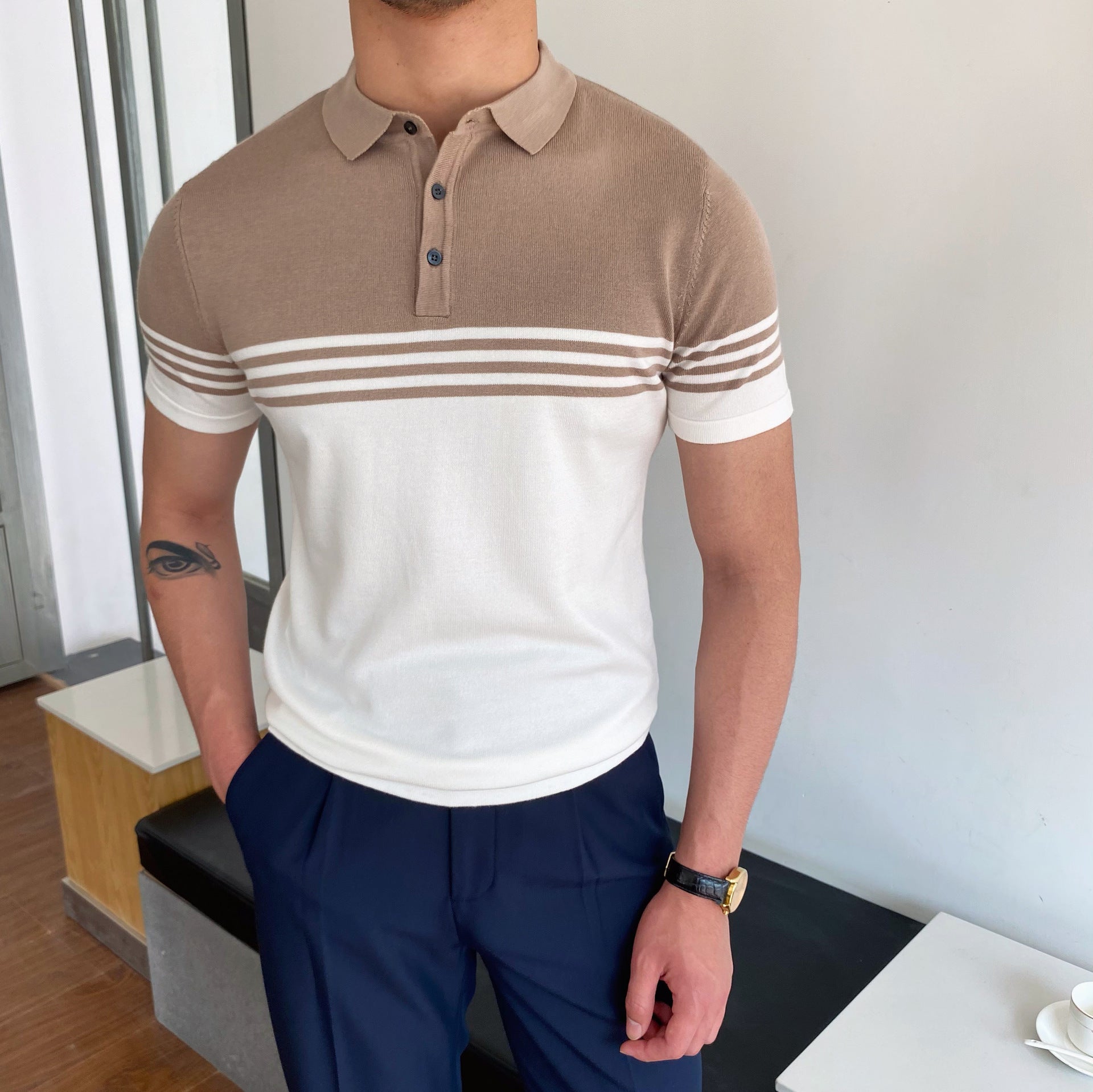 Casual Striped Thin Short-sleeved Polo Shirt - branded cloth centre