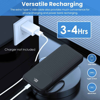 1Pc PD22W Fast Charger 20000mAh Fast Charging Power Bank Portable Charger With 4 Inbuilt Cables Digital Display Handle Fit For IOSPhone 15 14 Android And More