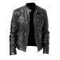 Men's Zip-up Cardigan PU Leather Jacket Fashion Pockets Stand Collar Short Tops Clothing