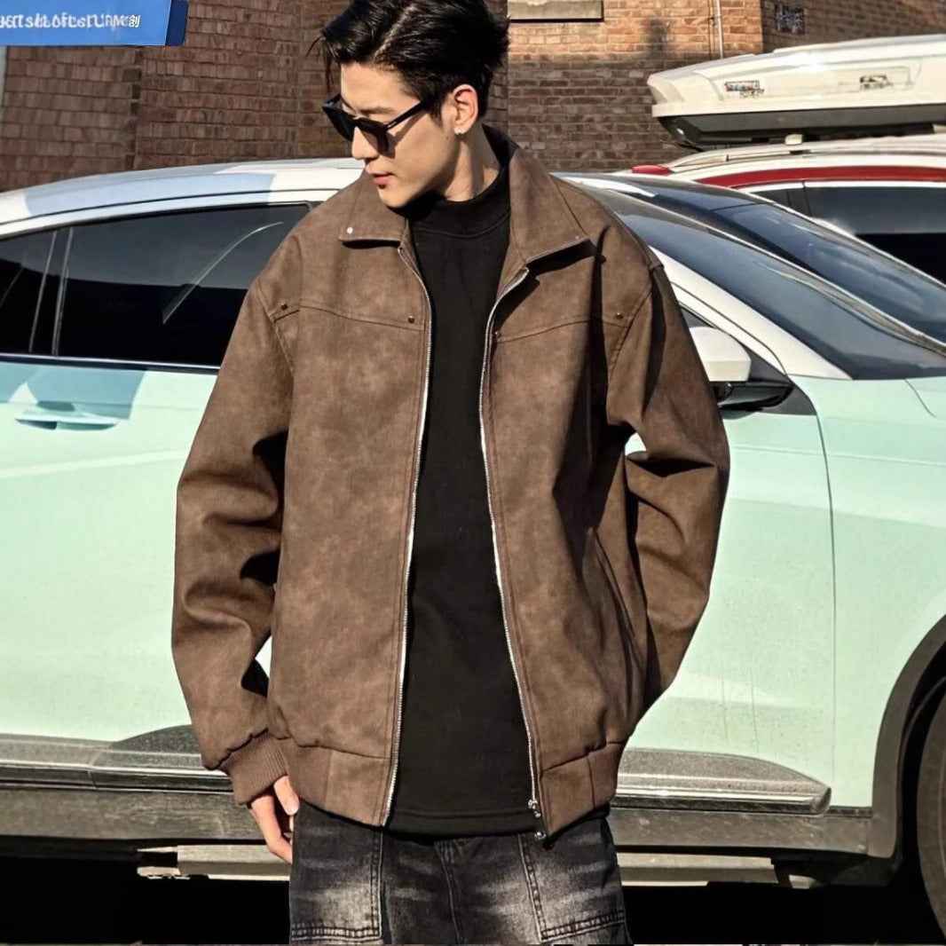 Men's Loose Suede Fabric Jacket Casual Jacket