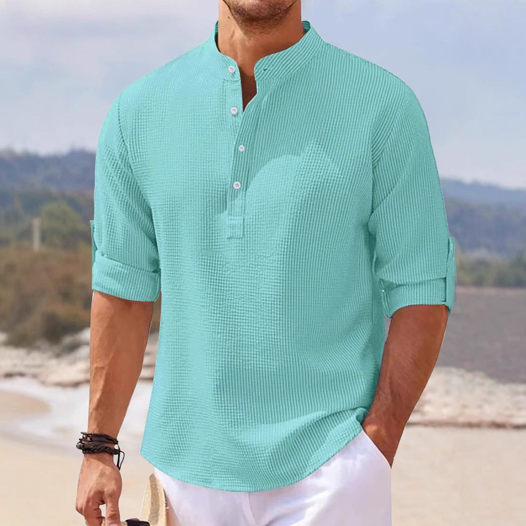 Men's Half Sleeve Polo Shirt Waffle Casual Loose - branded cloth centre
