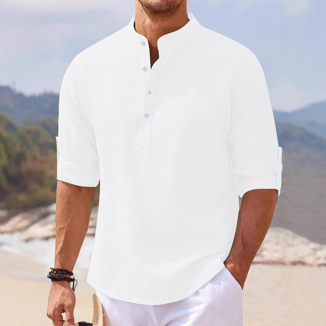 Men's Half Sleeve Polo Shirt Waffle Casual Loose - branded cloth centre