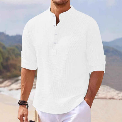 Men's Half Sleeve Polo Shirt Waffle Casual Loose
