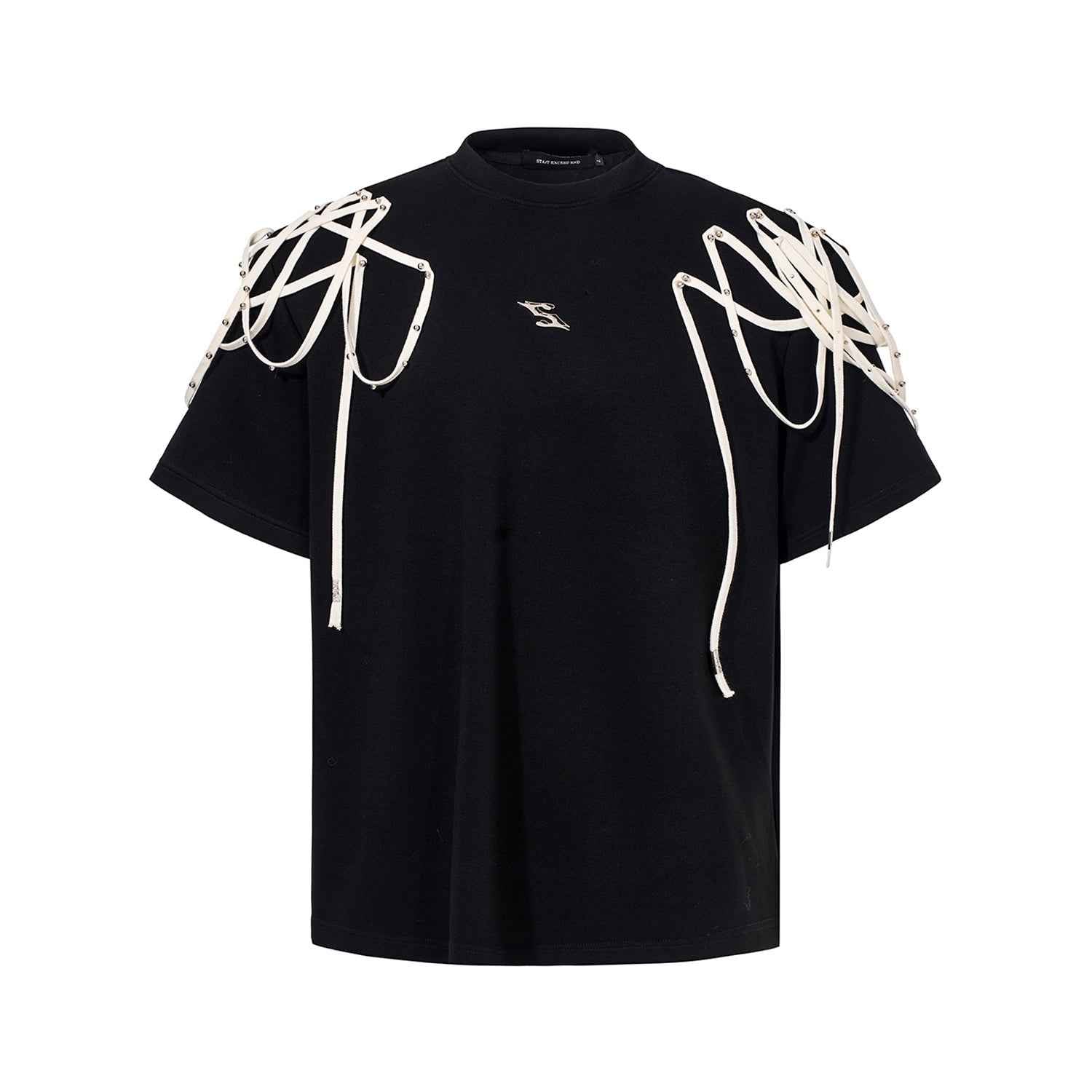 Rivet Ribbon Padded Shoulder Short-sleeved T-shirt