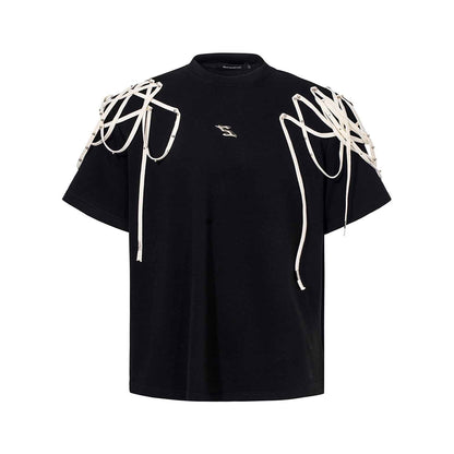 Rivet Ribbon Padded Shoulder Short-sleeved T-shirt