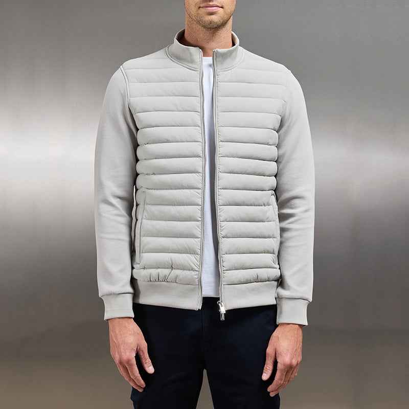 Lightweight Stand Collar Coat For Men Fashion Stitching Knitted Jacket Winter Outwear