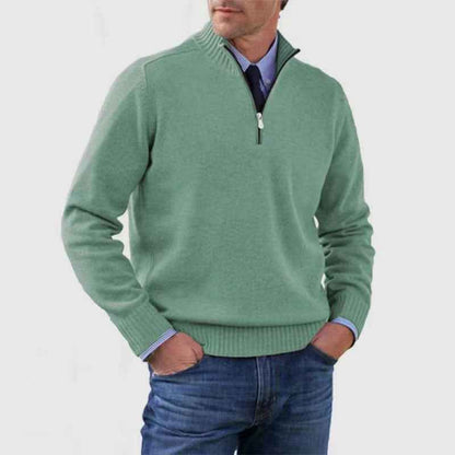 Men's Stand Collar Zipper Sweater Winter Fashion Solid Color Long Sleeve Knitted Top Clothing