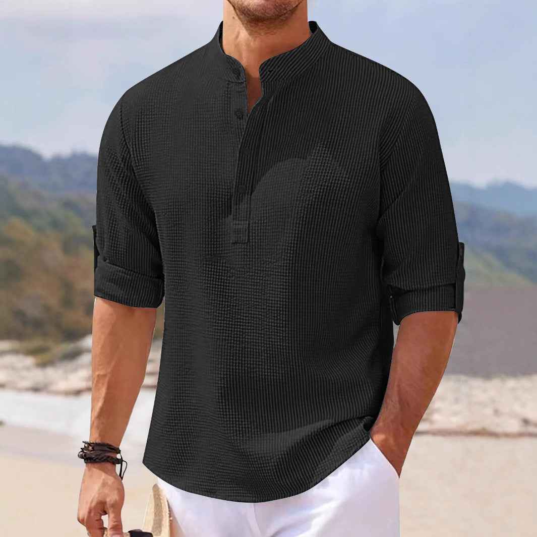Men's Half Sleeve Polo Shirt Waffle Casual Loose