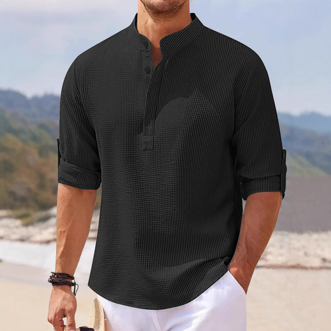 Men's Half Sleeve Polo Shirt Waffle Casual Loose - branded cloth centre