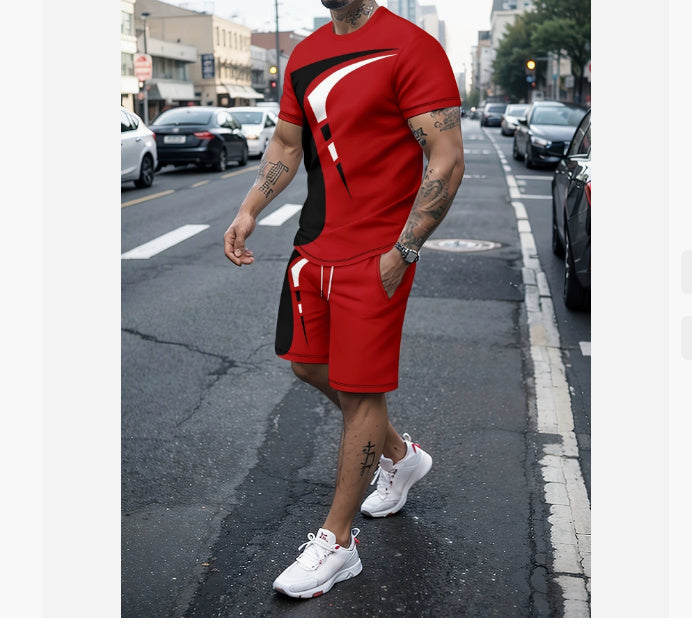 Men's Casual T-shirt Shorts Two-piece Printed Sportswear - branded cloth centre