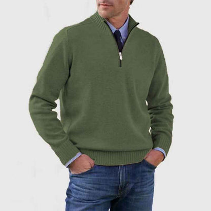 Men's Stand Collar Zipper Sweater Winter Fashion Solid Color Long Sleeve Knitted Top Clothing