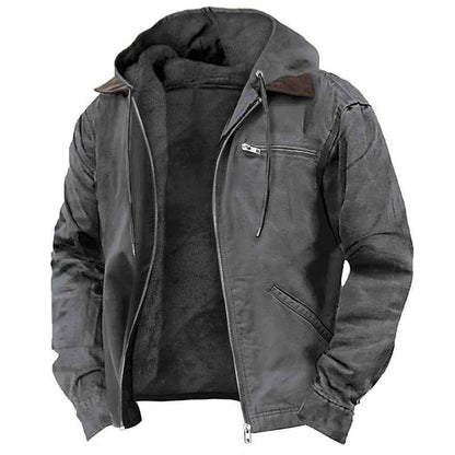Winter Hooded Coat With Pockets Fashion Warm Fleece Zip-up Jacket Casual Outwear Men's Clothing