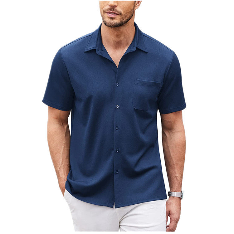 Solid Color Polo Collar Cardigan Top Summer Men's