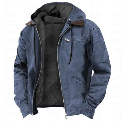Winter Hooded Coat With Pockets Fashion Warm Fleece Zip-up Jacket Casual Outwear Men's Clothing