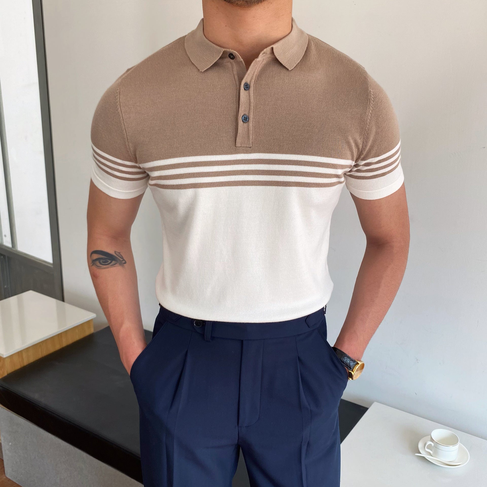 Casual Striped Thin Short-sleeved Polo Shirt - branded cloth centre