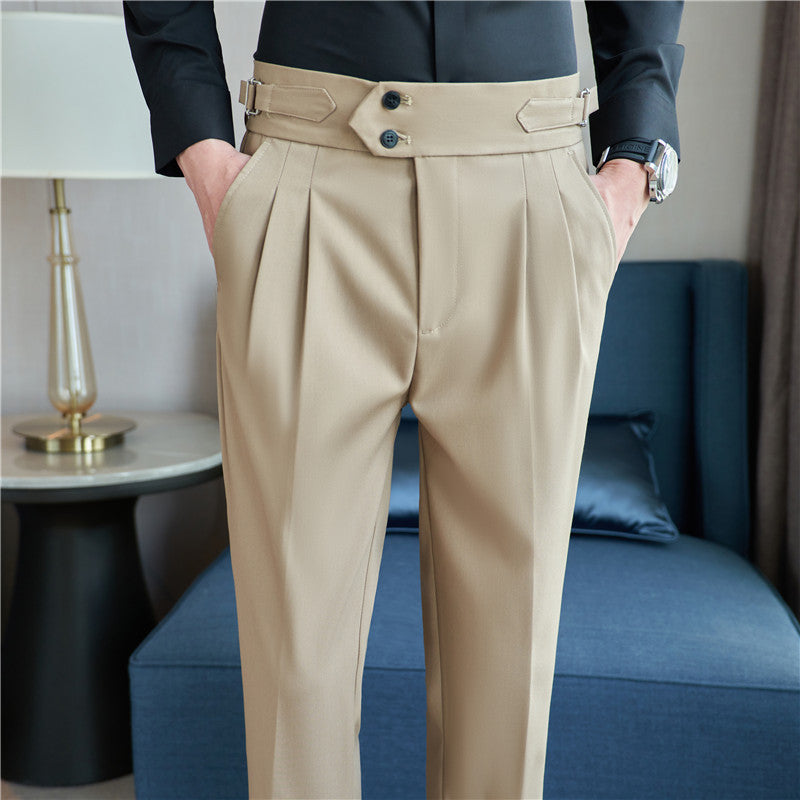 Men's Mid High Waisted Drape Style Long Casual Pants - branded cloth centre