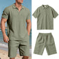 Summer Men's Loose Casual Linen Breathable Short Beach Sleeve Shorts Suit