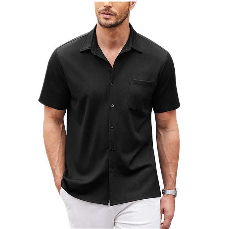 Solid Color Polo Collar Cardigan Top Summer Men's