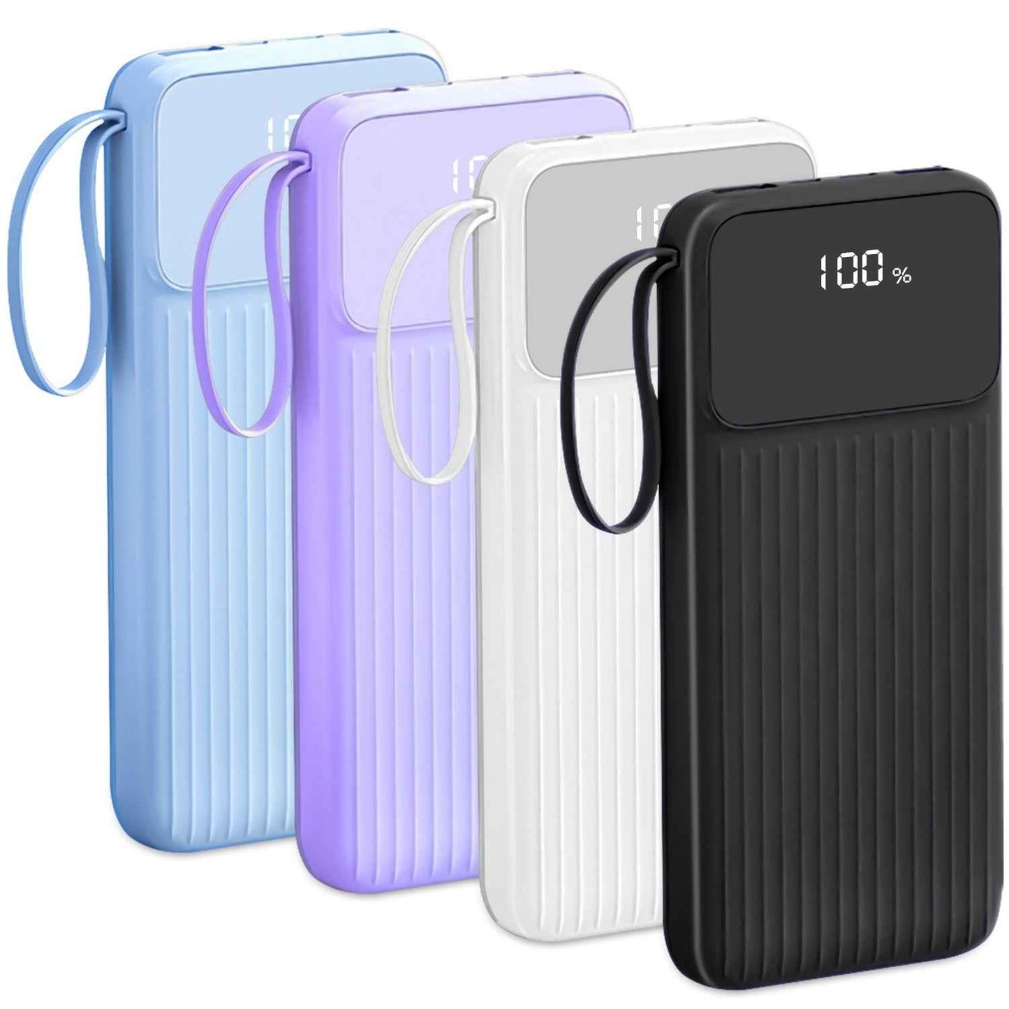 1Pc PD22W Fast Charger 20000mAh Fast Charging Power Bank Portable Charger With 4 Inbuilt Cables Digital Display Handle Fit For IOSPhone 15 14 Android And More