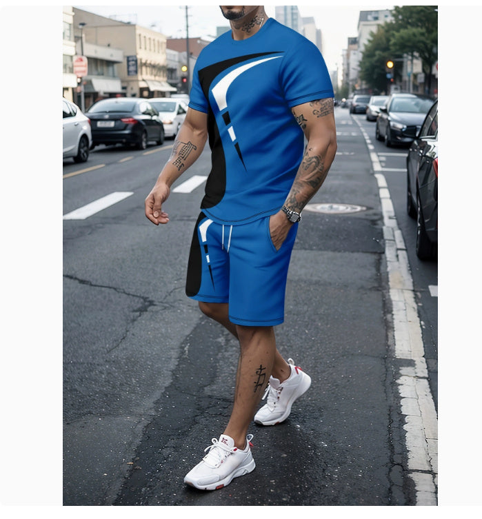 Men's Casual T-shirt Shorts Two-piece Printed Sportswear - branded cloth centre