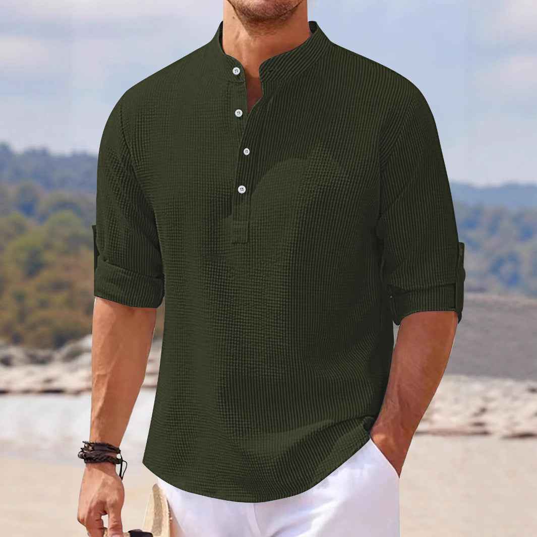 Men's Half Sleeve Polo Shirt Waffle Casual Loose