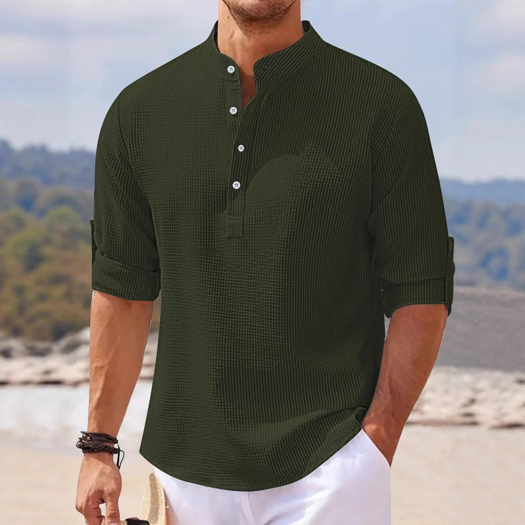 Men's Half Sleeve Polo Shirt Waffle Casual Loose - branded cloth centre