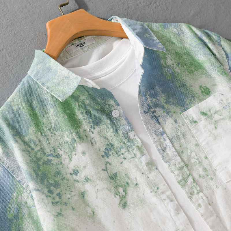 Menswear Hanging Dyed Short-sleeved Shirt Pure Cotton