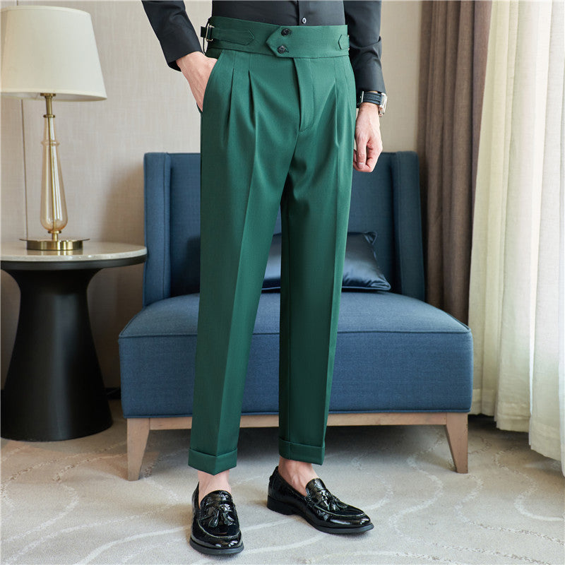 Men's Mid High Waisted Drape Style Long Casual Pants - branded cloth centre
