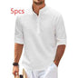 Men's Casual Shirt  Long Sleeve Stand Collar Solid Color Shirt Mens Clothing