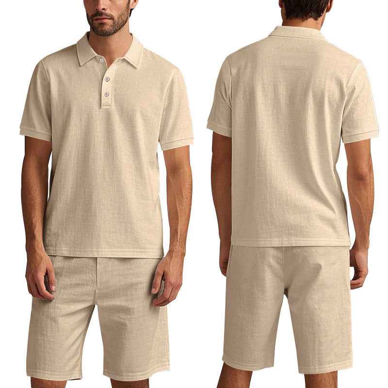 Summer Men's Loose Casual Linen Breathable Short Beach Sleeve Shorts Suit
