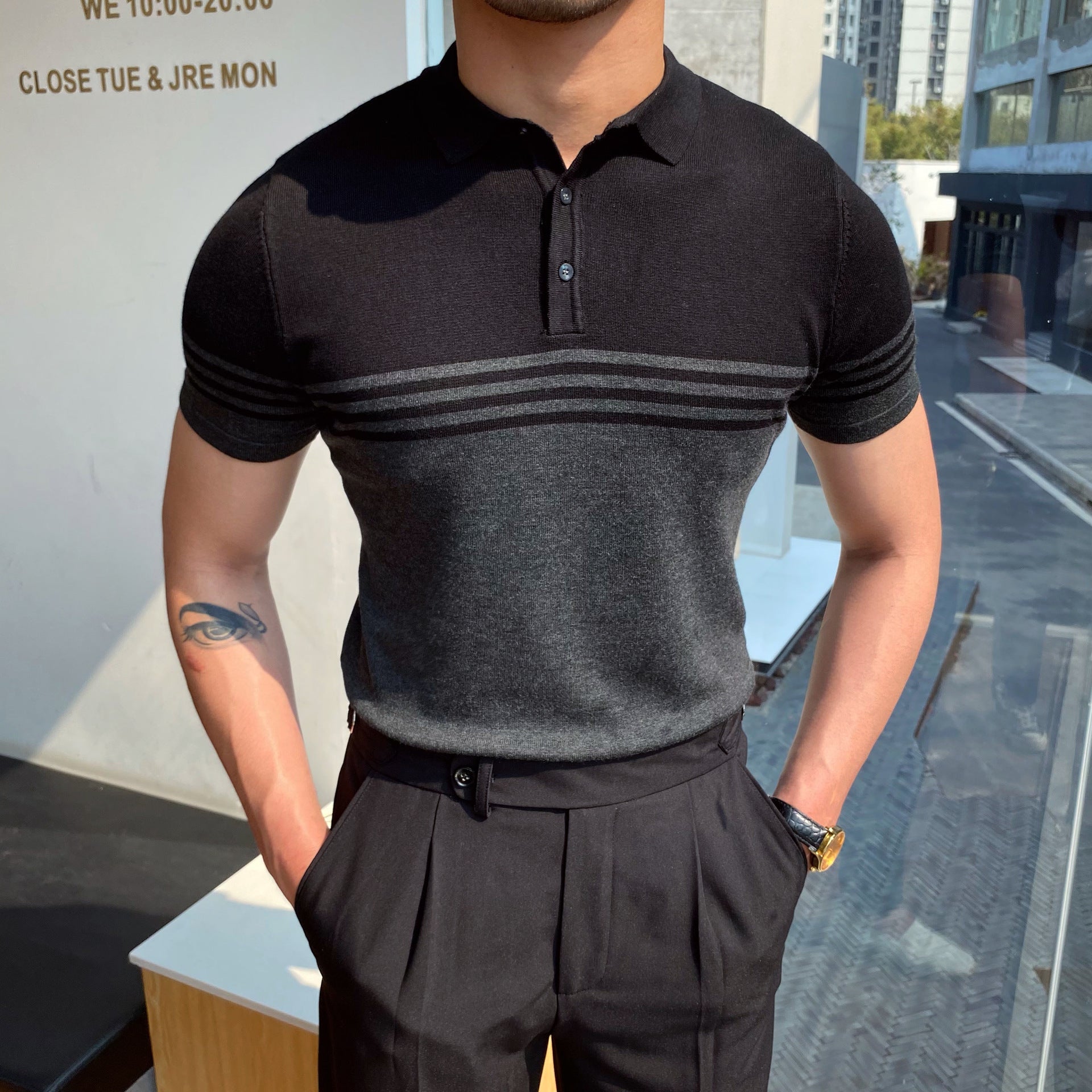Casual Striped Thin Short-sleeved Polo Shirt - branded cloth centre