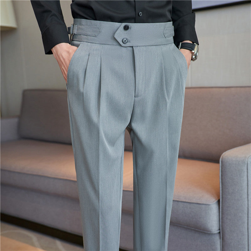 Men's Mid High Waisted Drape Style Long Casual Pants - branded cloth centre