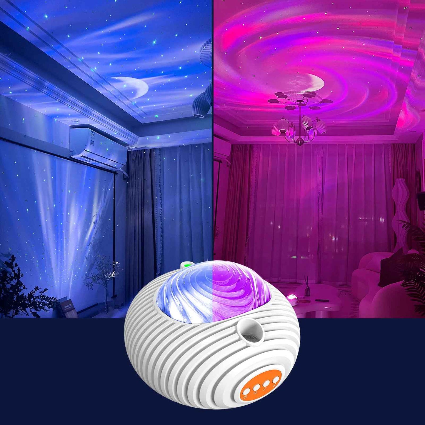 2023 New Double Effect Northern Lights Projector Lamp Milky Way Atmosphere Lamp Starry Sky Lamp White Noise Projector Lamp With Rometes