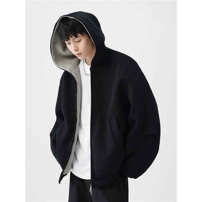 Double Zipper Hooded Sweater Men's Casual Jacket
