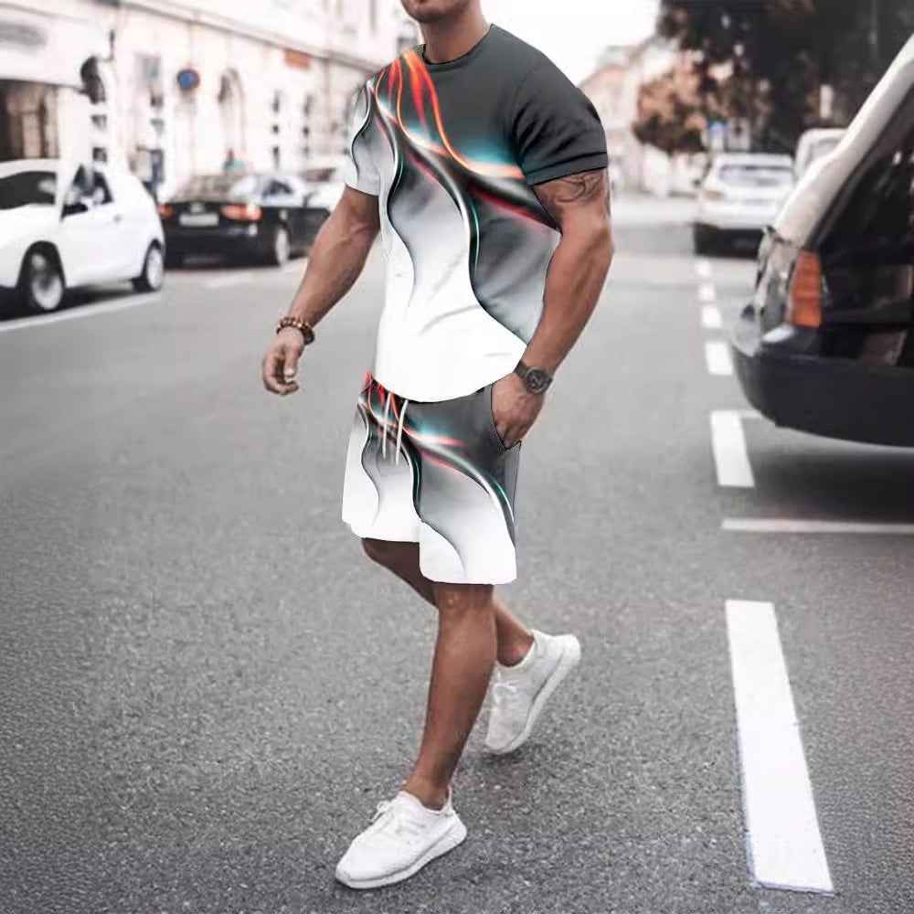 Men's Casual T-shirt Shorts Two-piece Printed Sportswear