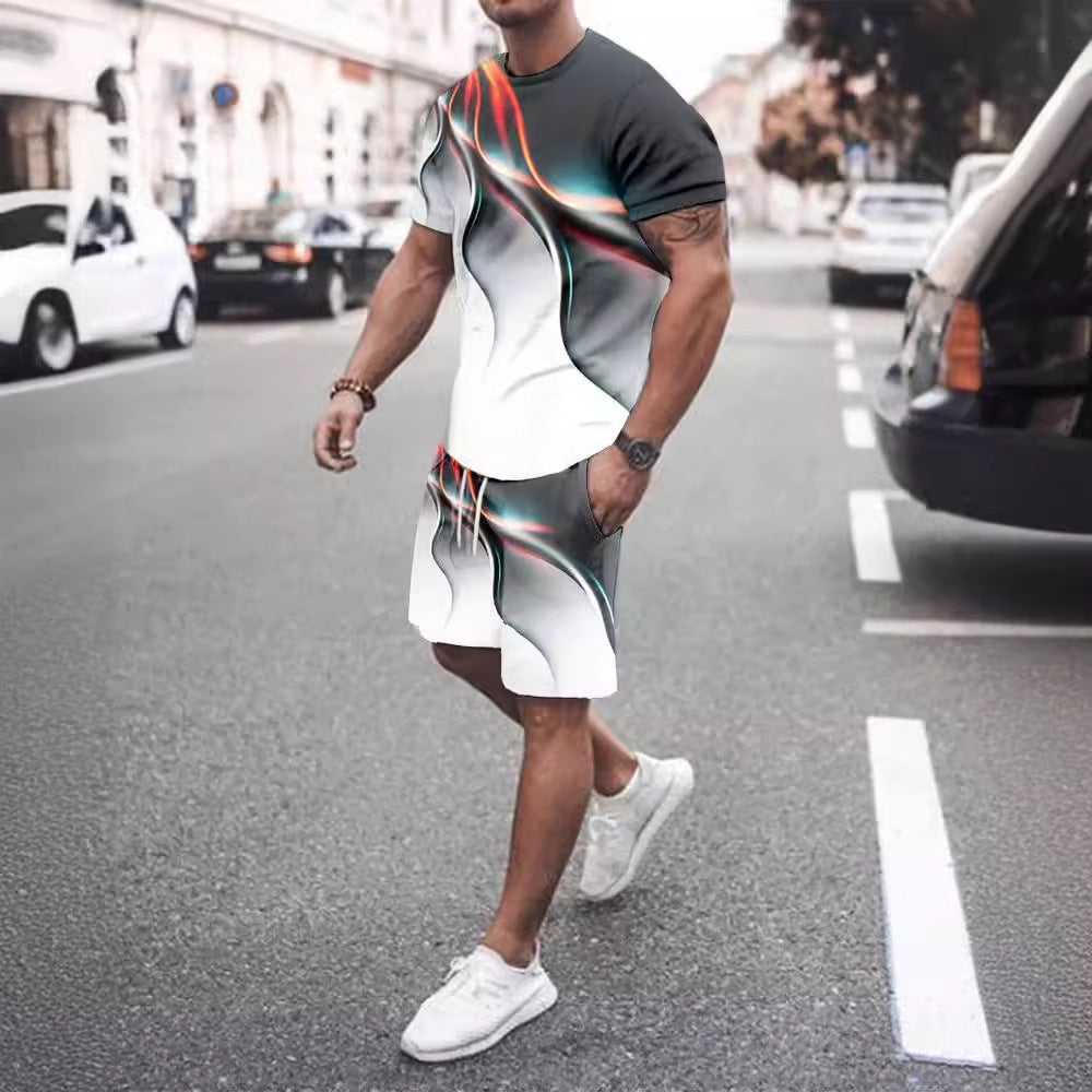 Men's Casual T-shirt Shorts Two-piece Printed Sportswear - branded cloth centre