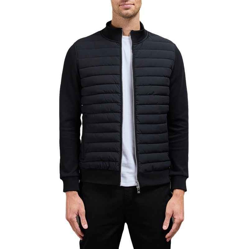 Lightweight Stand Collar Coat For Men Fashion Stitching Knitted Jacket Winter Outwear