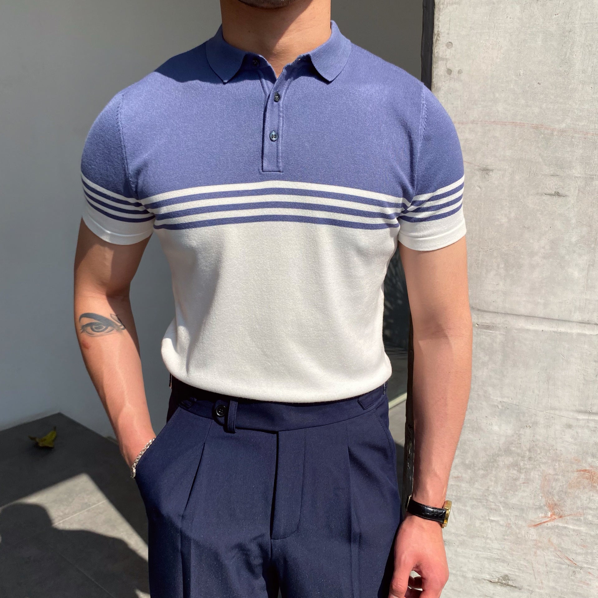 Casual Striped Thin Short-sleeved Polo Shirt - branded cloth centre