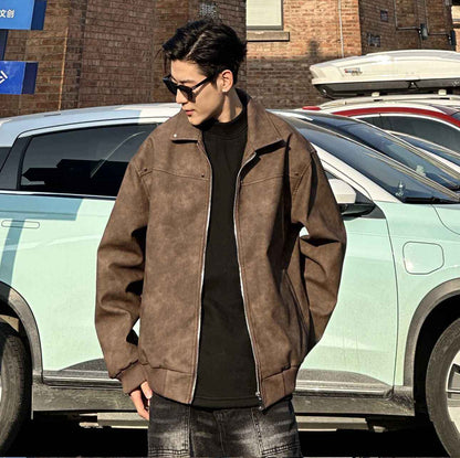 Men's Loose Suede Fabric Jacket Casual Jacket