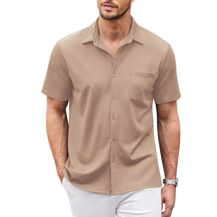 Solid Color Polo Collar Cardigan Top Summer Men's
