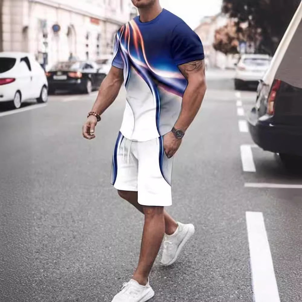 Men's Casual T-shirt Shorts Two-piece Printed Sportswear - branded cloth centre