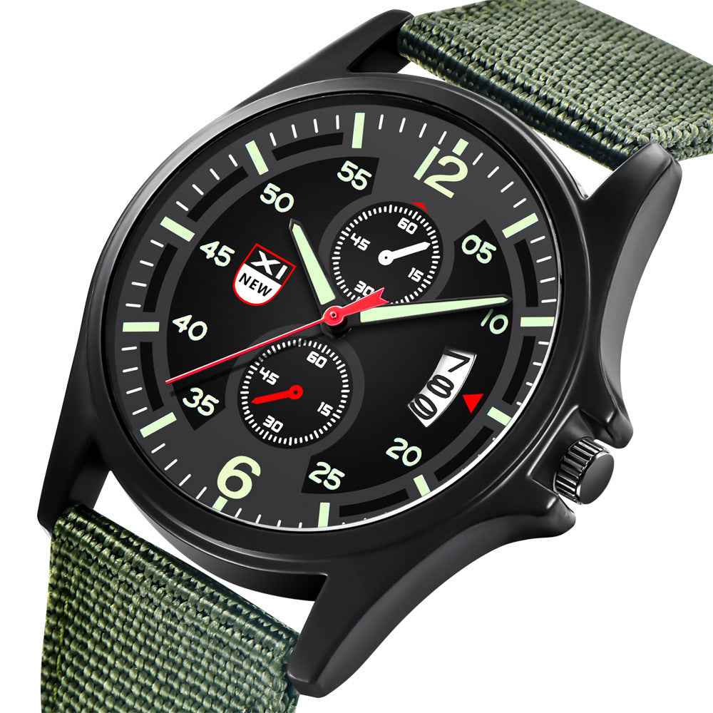 Fashion Nylon Strap Sports Army Style Watch Calendar Quartz Watch