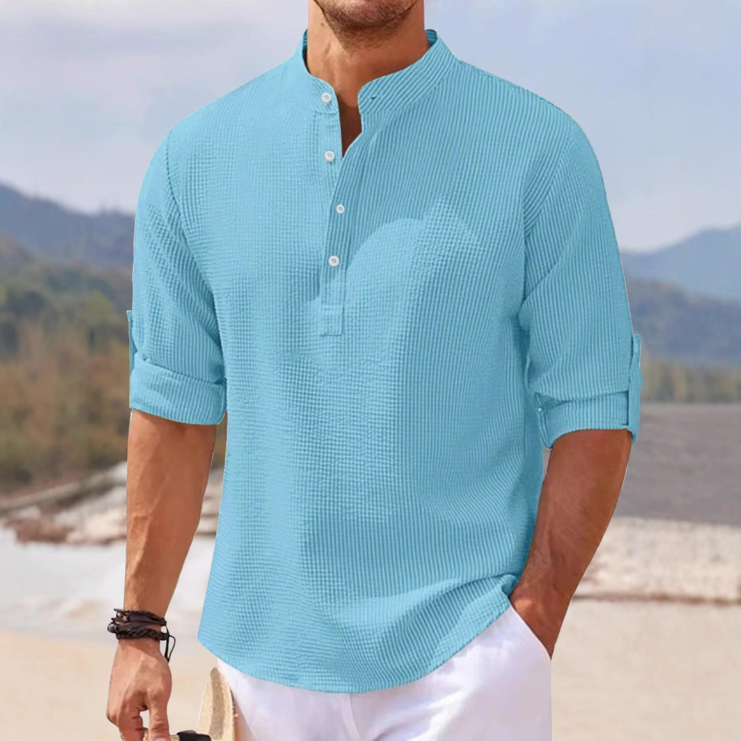 Men's Half Sleeve Polo Shirt Waffle Casual Loose - branded cloth centre